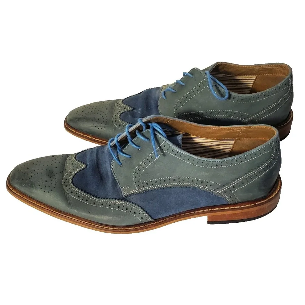 Giorgio Brutini Lace Up Oxford Shoes Light Blue Suede Leather Retro Men's Sz 13M